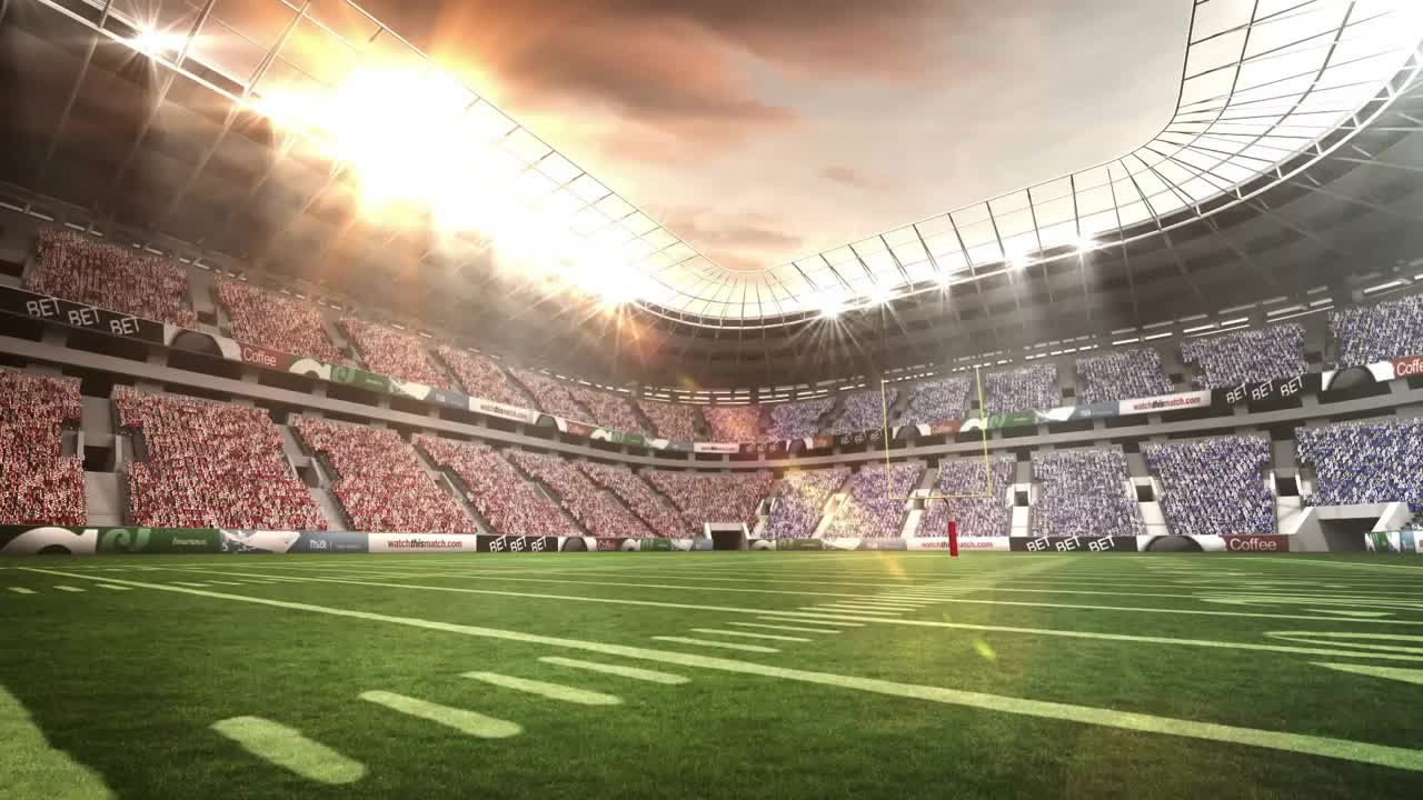 Coriandoli che appaiono e poi una pioggia vorticosa si muove in loop attraverso il campo da calcio al coperto, enfatizzando la scena.