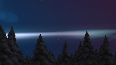 animation of aurora borealis glowing over fir trees covered in snow in winter