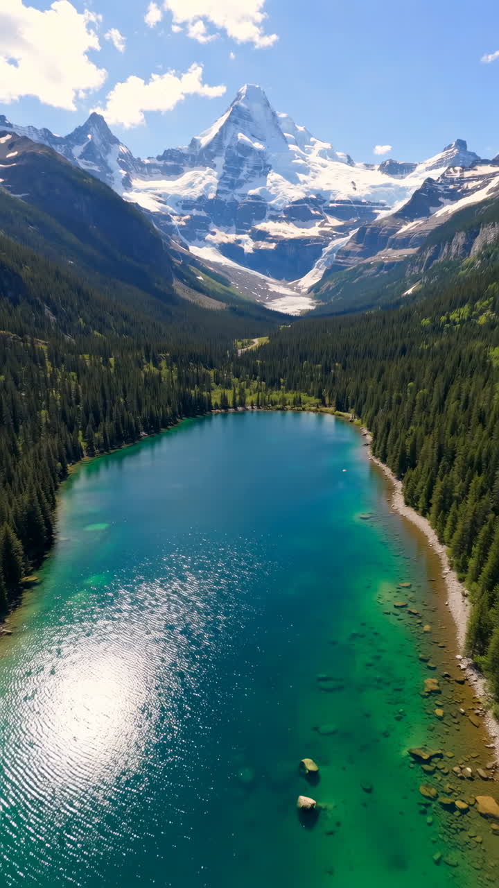 Stunning Turquoise Mountain Lake with Snow-Capped Peaks and Glacier