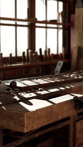 a woodworking workbench with tools