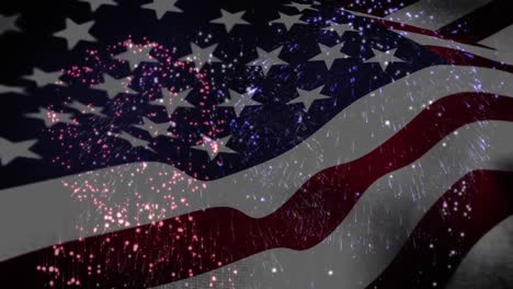 Animation-of-fireworks-exploding-over-american-flag-waving