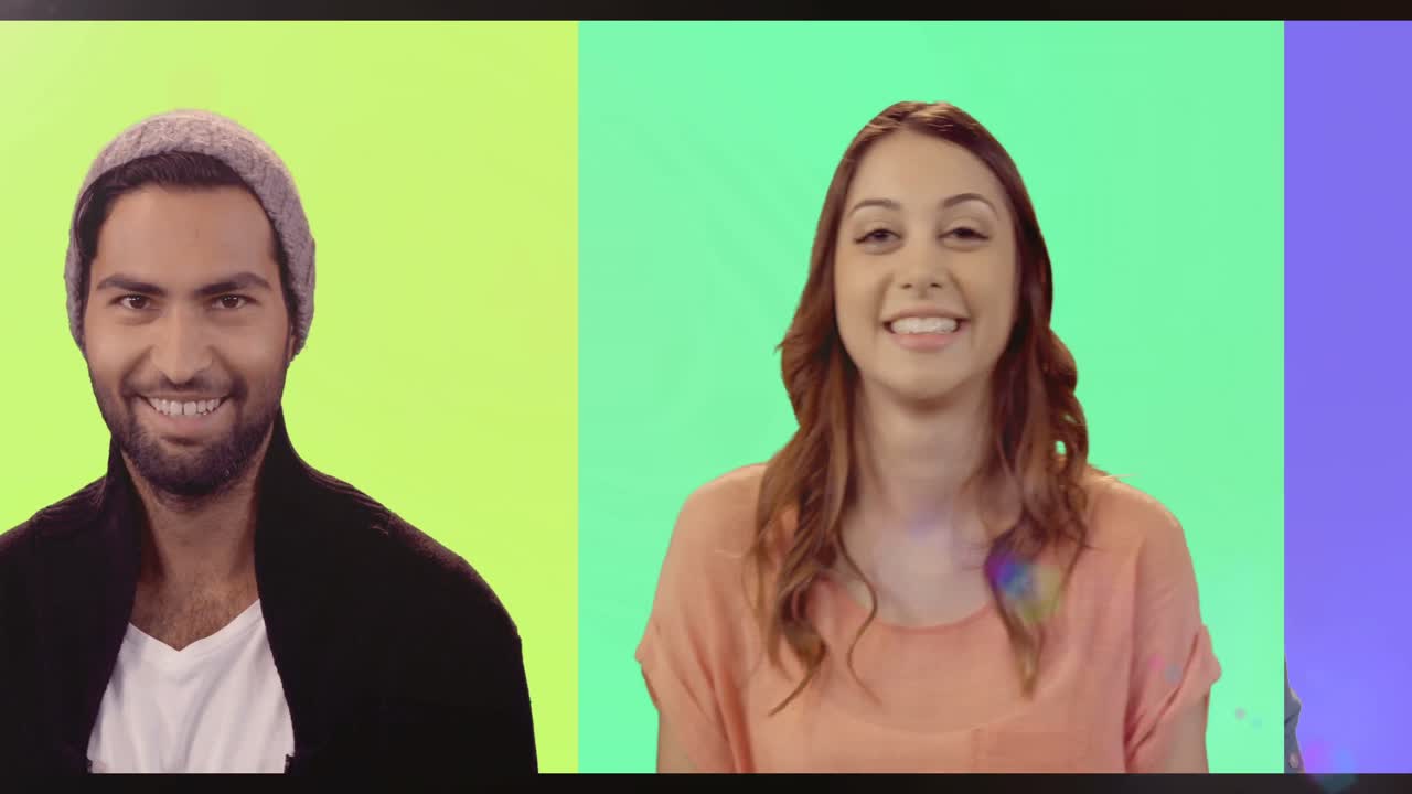 pantalla múltiple que muestra a personas felices sonriendo