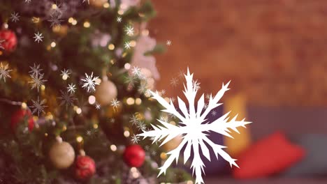 Animation-of-christmas-snowflakes-falling-over-christmas-tree