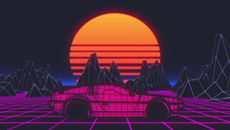 animación retro futurista sin costuras de un coche con un sol en el fondo