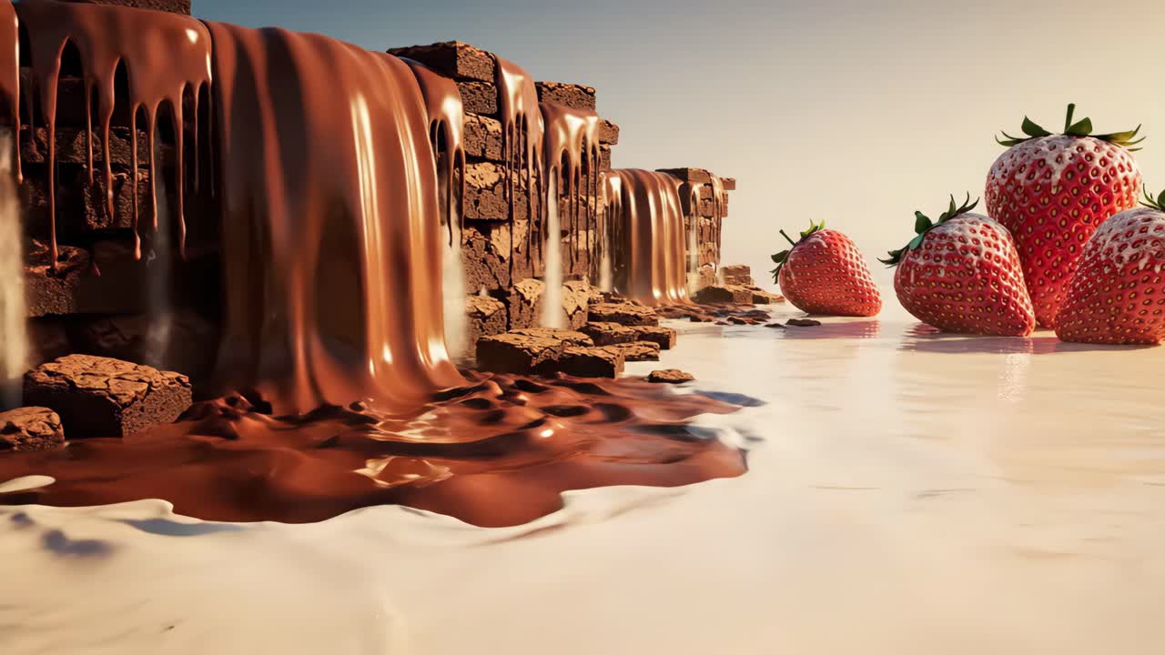 Chocolate Waterfall with Strawberries and Brownies
