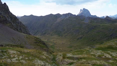 ibones de anayet, with the iconic middi d'ossau mountain in the pyrenees, aerial view