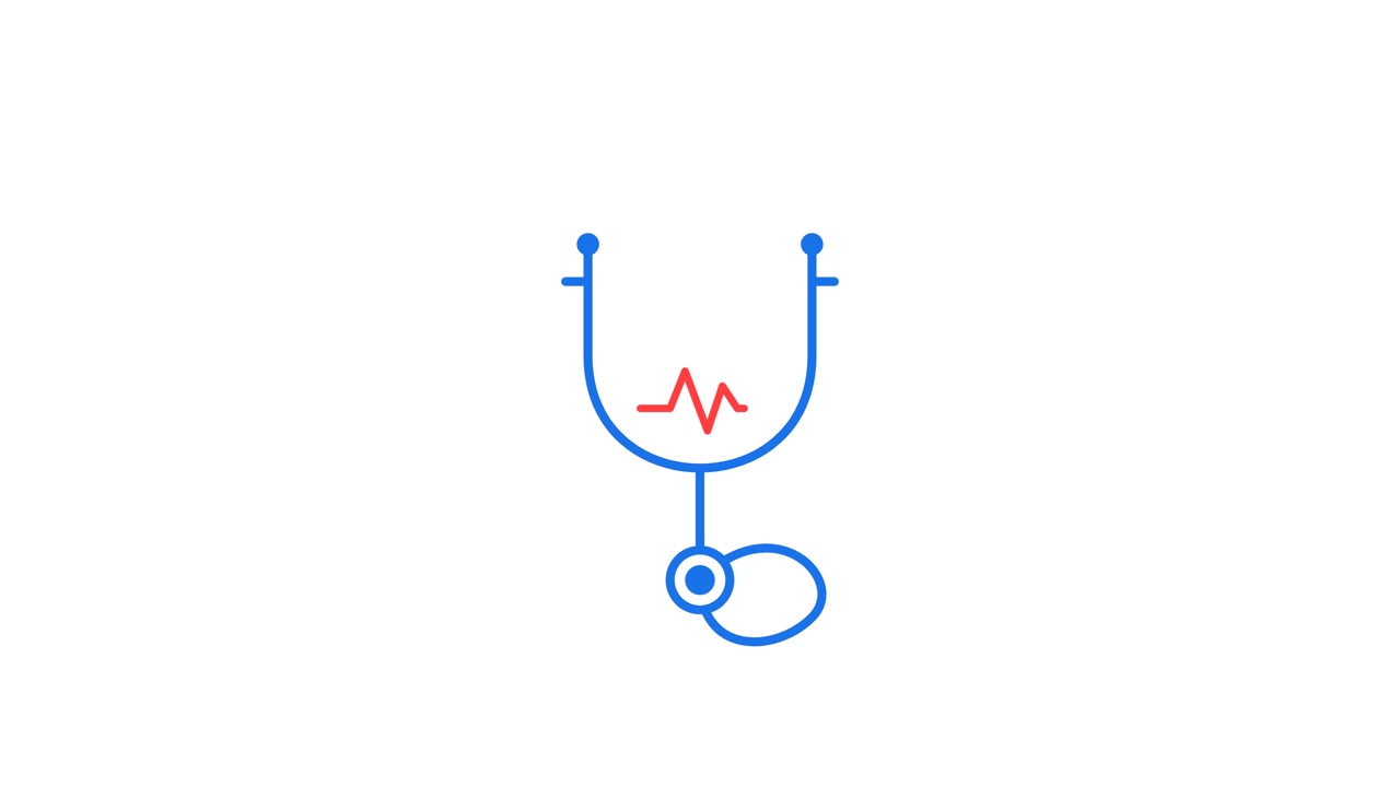 Icona animata di stetoscopio con linea di battito cardiaco ECG.