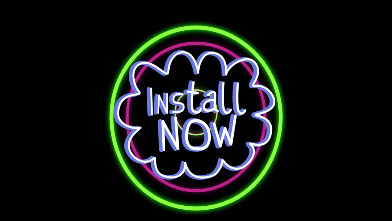Neon green Install Now text with floral border in animation style