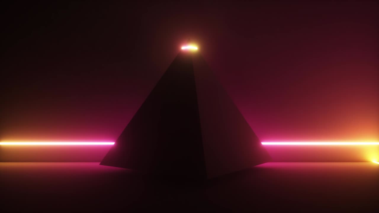 renderizado en 3d, pirámide de luz de neón brillante, espectáculo de láser, espacio en blanco, discoteca, energía esotérica, fondo abstracto, animación de bucle sin costuras, espectro ultravioleta