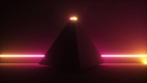 3d render, glowing neon light pyramid, laser show, blank space, disco, esoteric energy, abstract background, seamless loop animation, ultraviolet spectrum