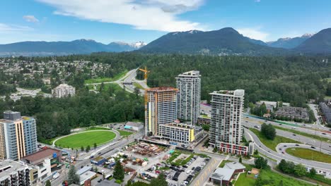 Lynnmour-Neighborhood-With-High-Rise-Buildings-In-North-Vancouver,-BC-Canada