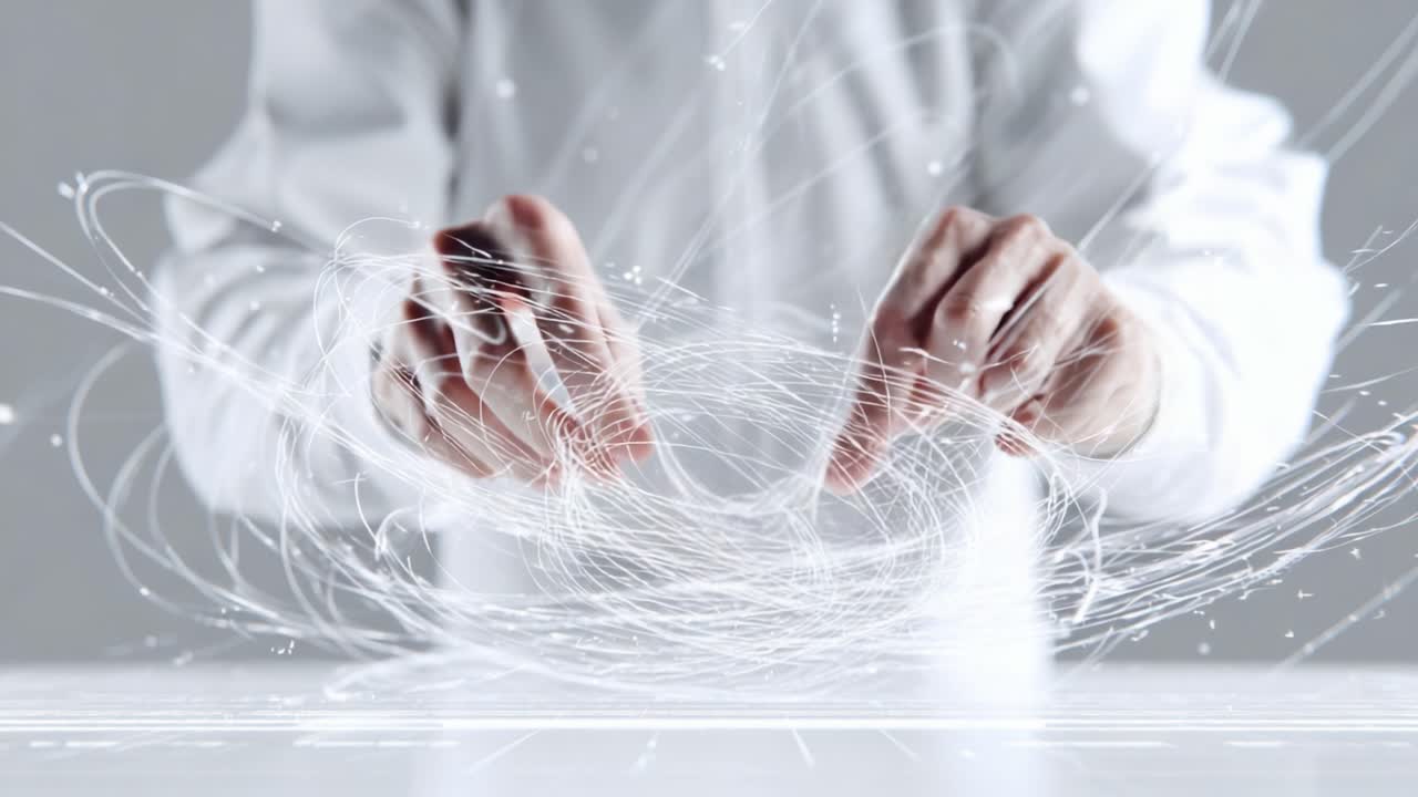 An individual engages in a mesmerizing display of ethereal light patterns, creating intricate trails and dynamic flows with their hands, invoking a sense of wonder and exploring the realm of creative expression