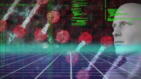 animación de cadenas de adn girando el cuerpo humano y procesamiento de datos médicos