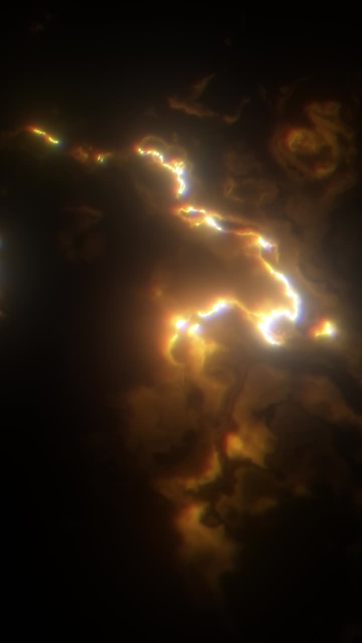 Vertical Video Orange Abstract Energy Fluid Lightning Glowing with Chromatic RGB Aberration.