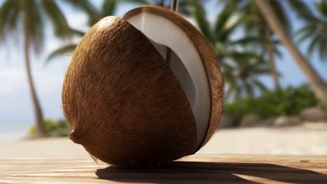 fresh coconut drink on a tropical beach