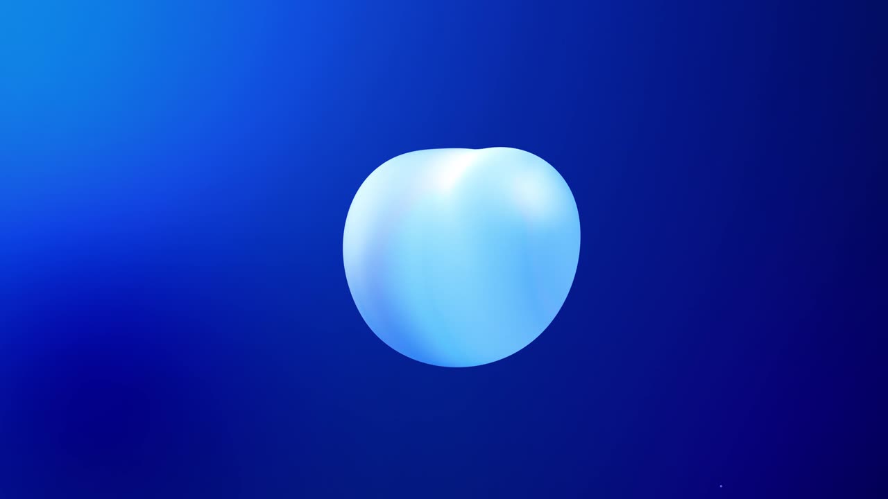 3d abstract background with droplets of molten wax merge and fly apart drops in liquid. Subsurface scattering material with internal blue glow. Seamless loop in 4k. 31