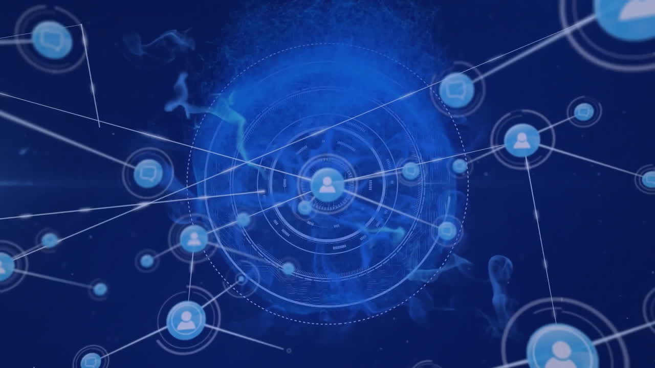 추상적인 배경에 전 세계에 연결된 프로필 및 메시지 아이콘의 애니메이션