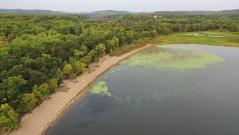 aerial view of a forest and river valley
