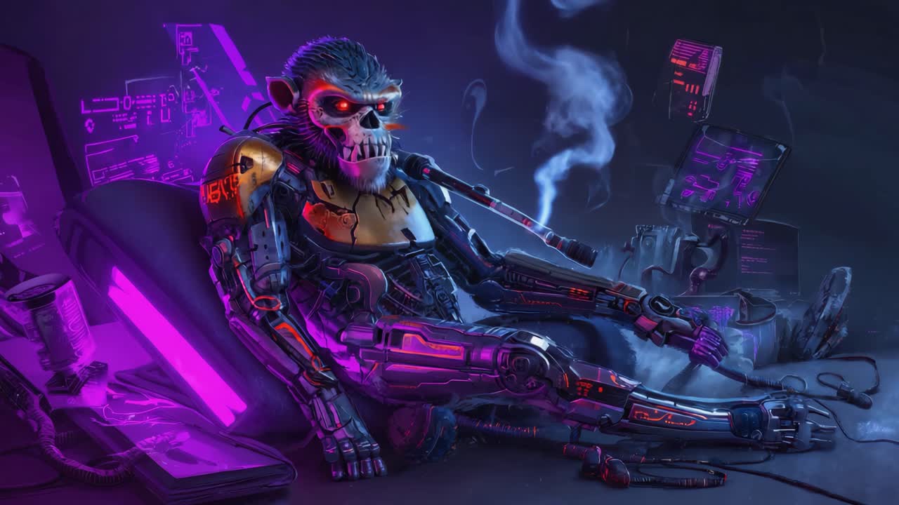 Cyborg Monkey in a Futuristic Setting