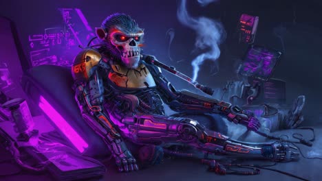 cyborg monkey in a futuristic setting