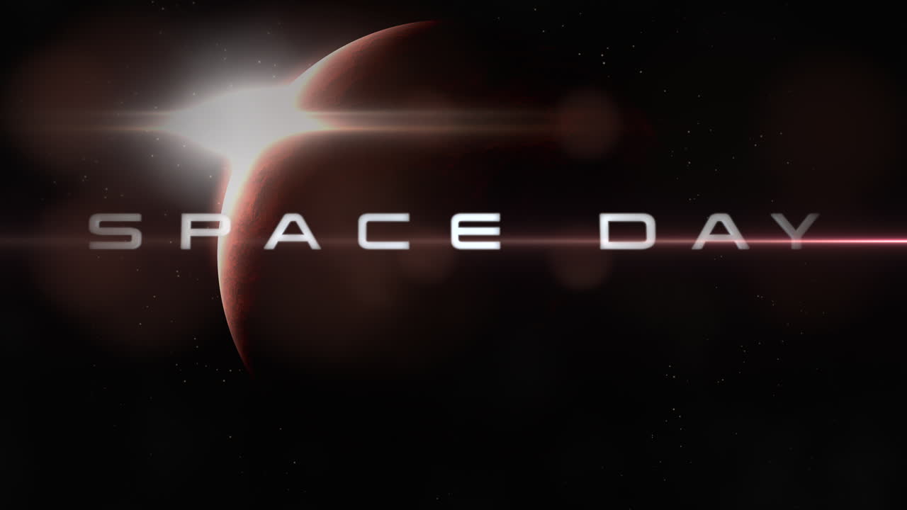 Space Day with red planet and stars in deep galaxy