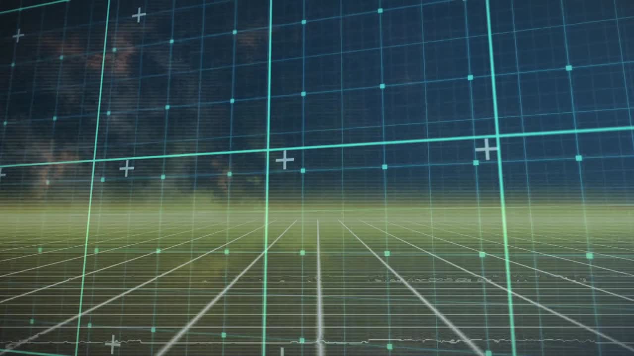 animación de la red de cuadrícula amarilla moviéndose contra un fondo azul.