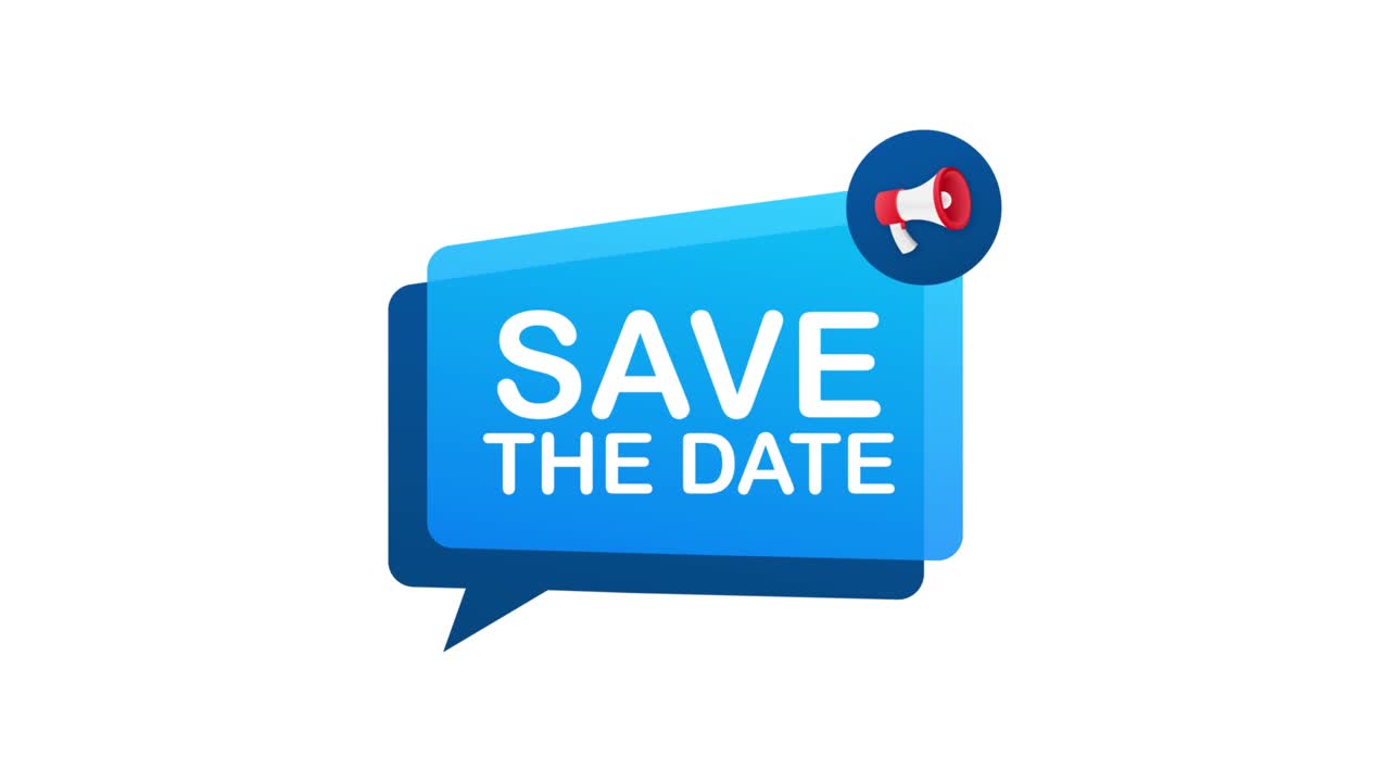 guardar la fecha. insignia, marca en el megáfono. gráficos de movimiento plano. 4k