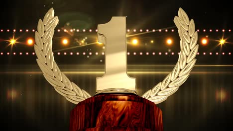 animation of first place award trophy at floodlit winners' prize giving ceremony