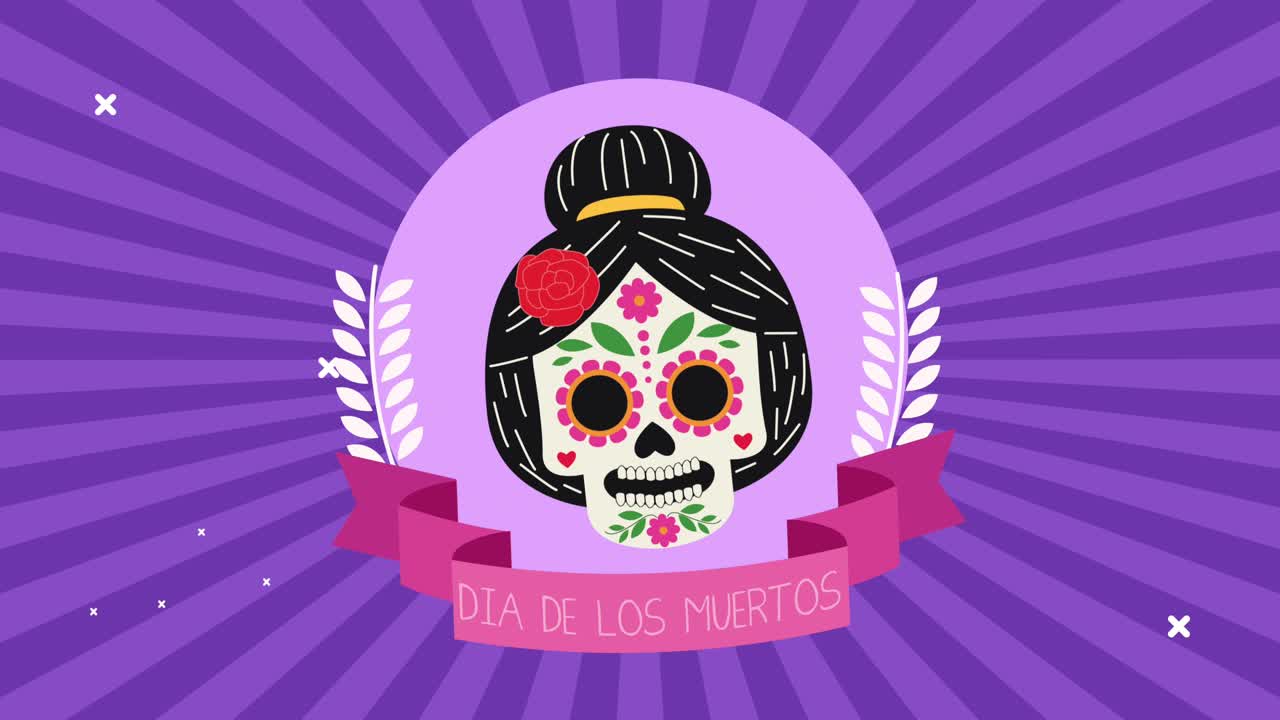 celebración del día de los muertos con el cráneo y la cinta de katrina