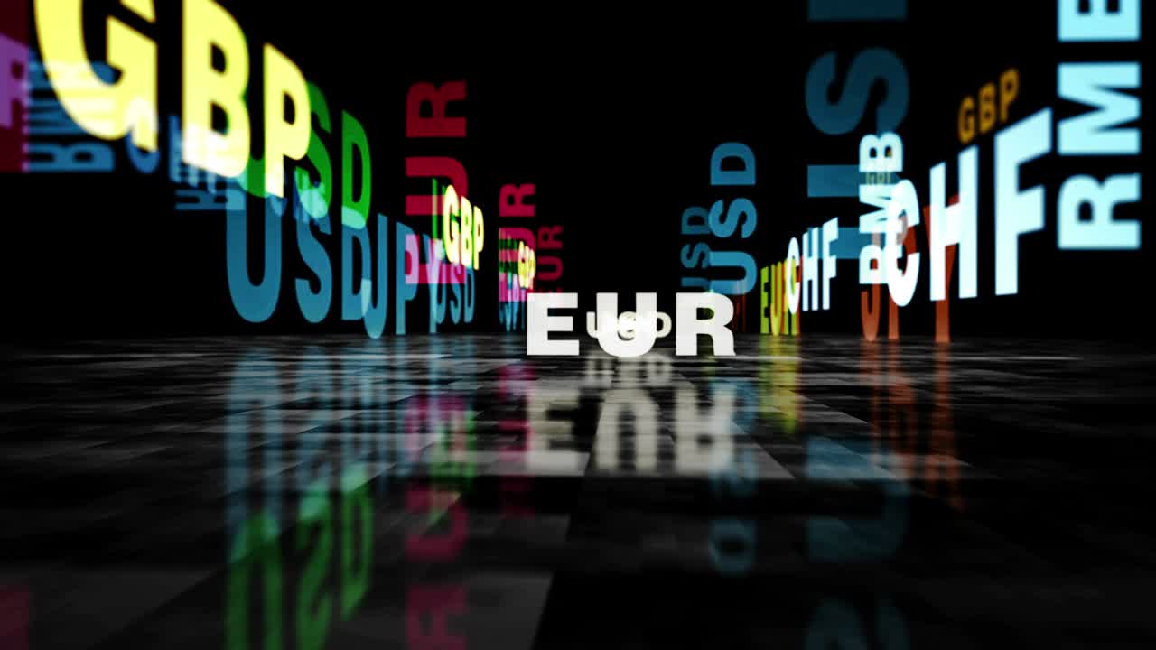 Speed flight over Currency text loop abstract concept