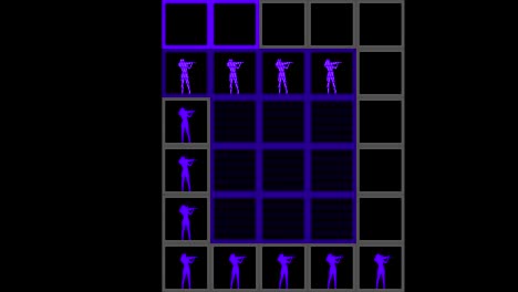 células en espiral - efecto. la figura es un violinista. animación de contraste dinámico de cuadrados, píxeles digitales. se puede utilizar para conciertos, espectáculos, fiestas de discoteca, videos musicales