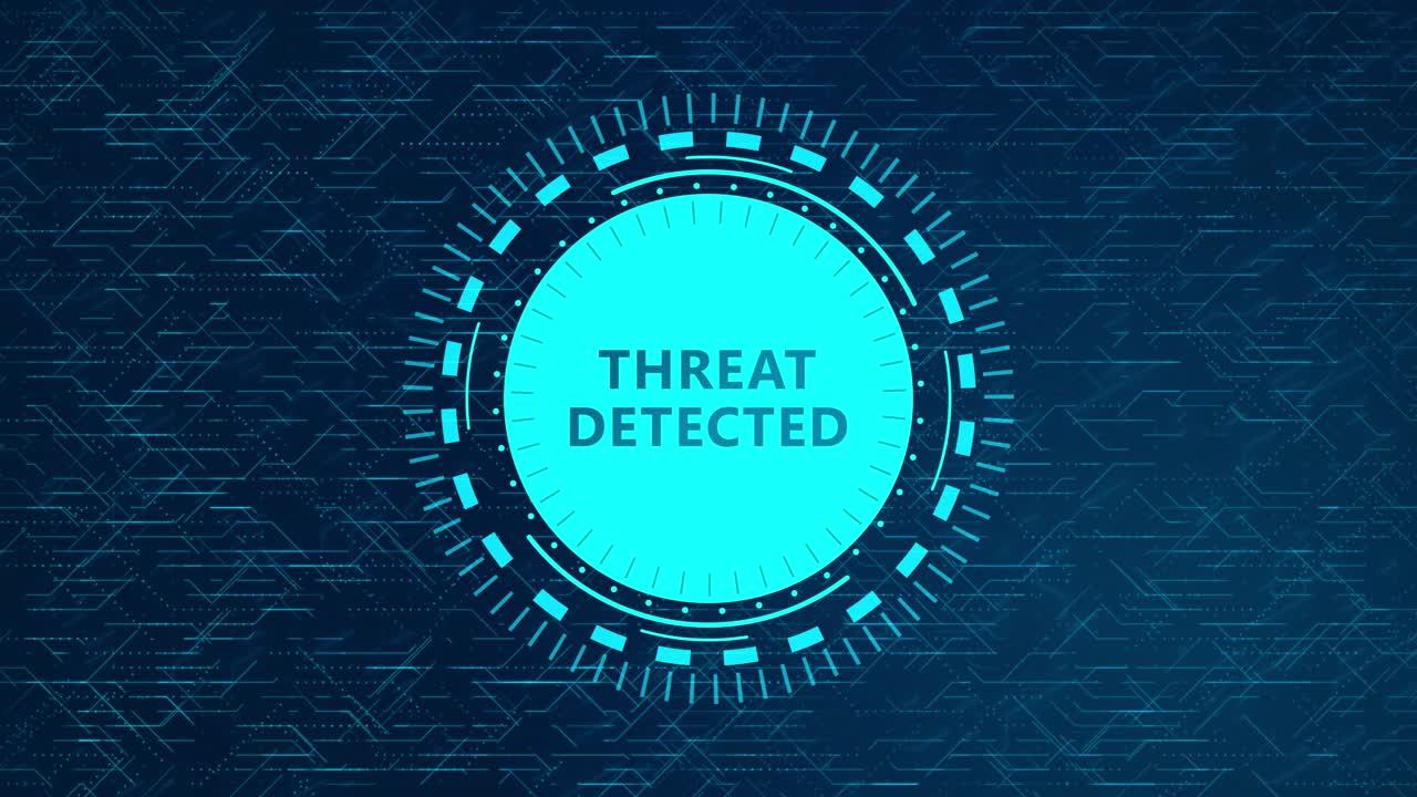 Futuristic Threat Detected Concept with Rotating HUD Elements and Circuitry Design