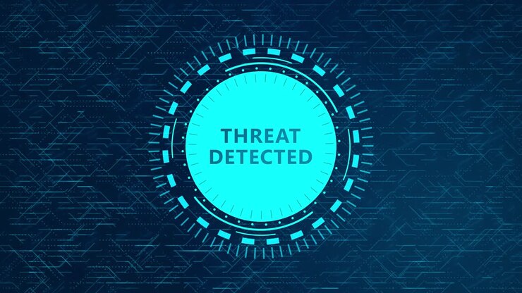 Futuristic Threat Detected Concept with Rotating HUD Elements and Circuitry Design