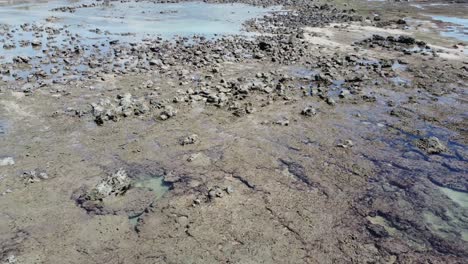 panorámica sobre piscinas de marea al lado de la playa con aguas cristalinas durante la marea baja.