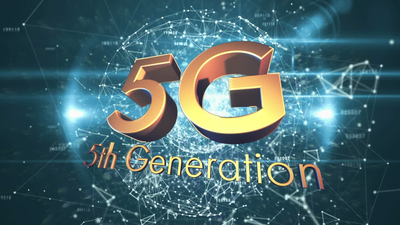 animación digital de texto 5g contra el globo de la red de conexiones sobre fondo azul