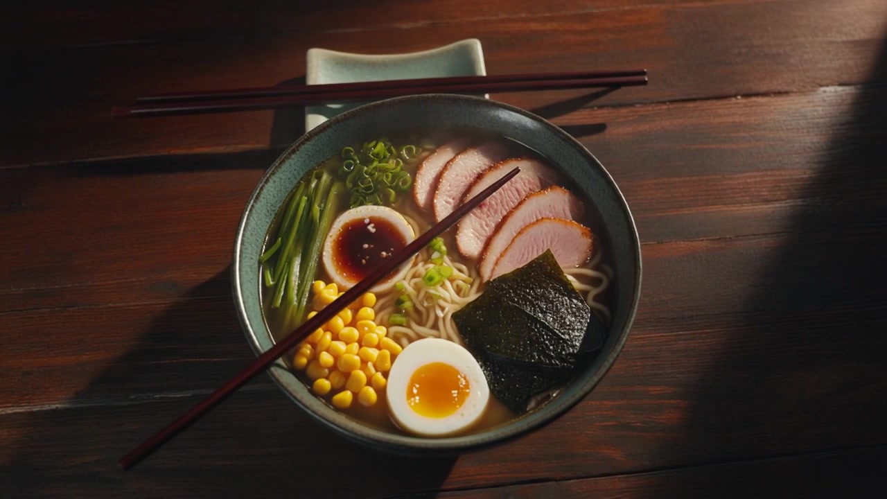 Ciotola fumante di ramen giapponese con maiale e uovo