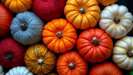 colorful pumpkins for autumn. various pumpkins in vibrant colors are neatly arranged, showcasing the beauty of autumn harvest at a market.