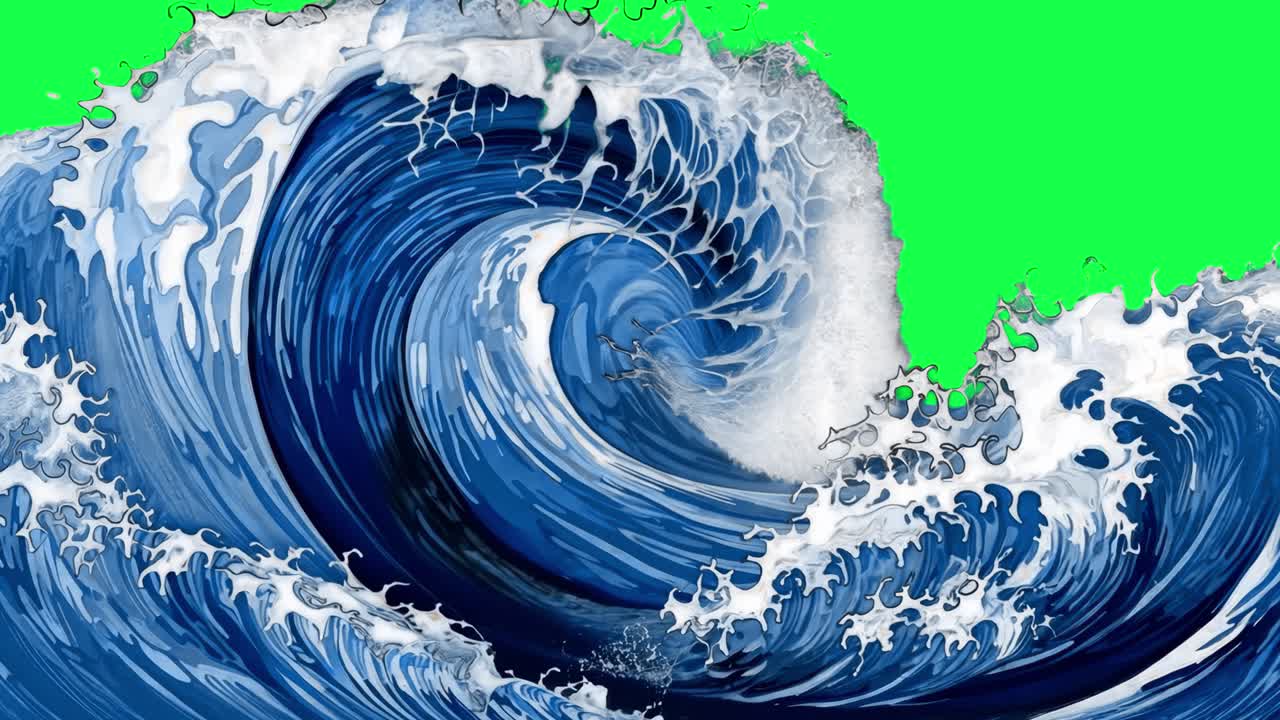 Vibrant wave art design animation, transparent 4K video, green screen