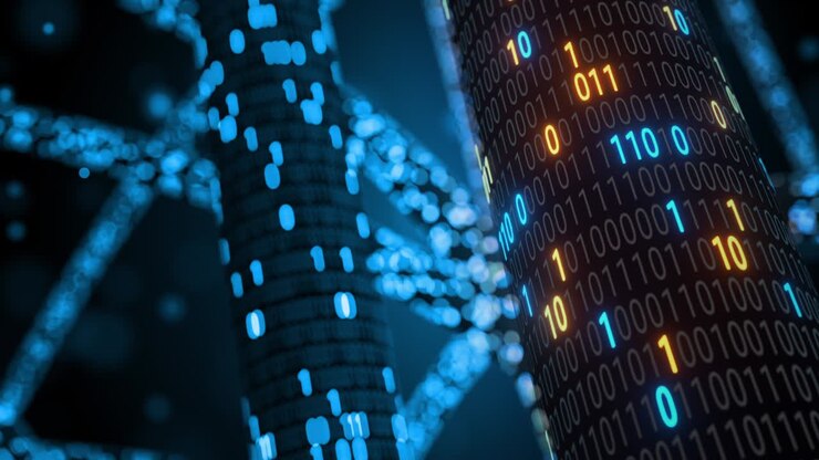 Big data cloud computing internet of things IOT AI network technology. Seamless loop 4K VJ background.
