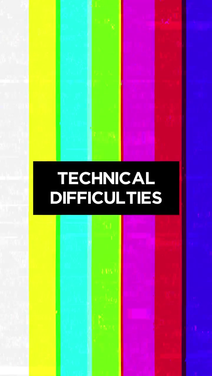 Technical Difficulties Message on Glitching Color Bar Test Pattern