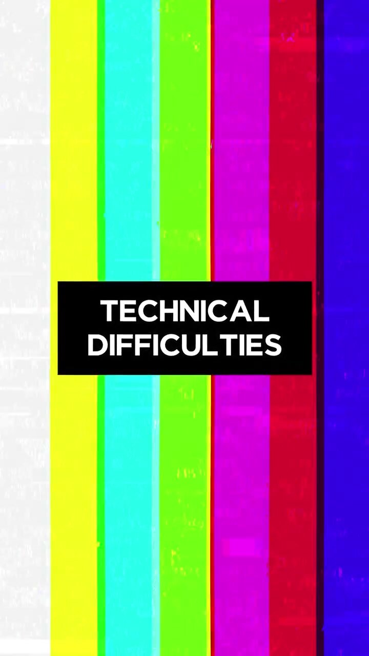 Technical Difficulties Message on Glitching Color Bar Test Pattern