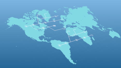 mapa del mundo azul con una creciente red blanca de iconos conectados sobre fondo negro