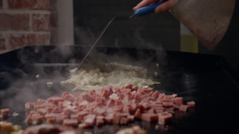 cooking spam on flat top