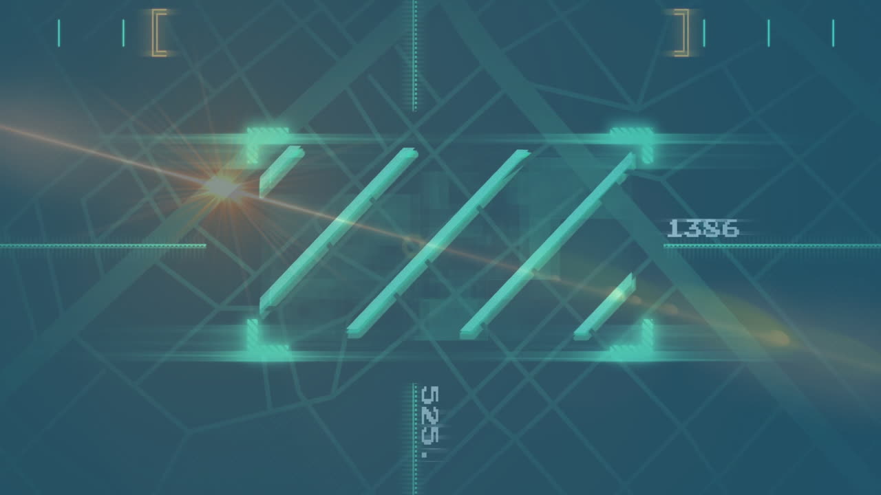 Glowing lines and numerical data creating futuristic animation over map background