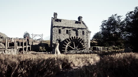 old mill ruins in a rural landscape