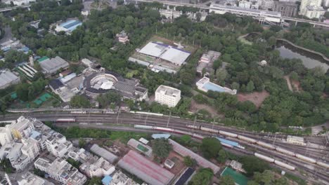 aerial shots of khairtabad are served by hyderabad multi-modal transport system, a local train service