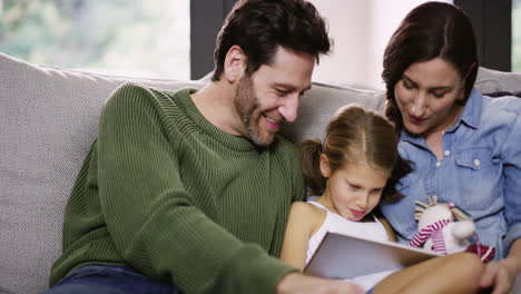 Happy-family,-tablet-and-internet-learning-at-home