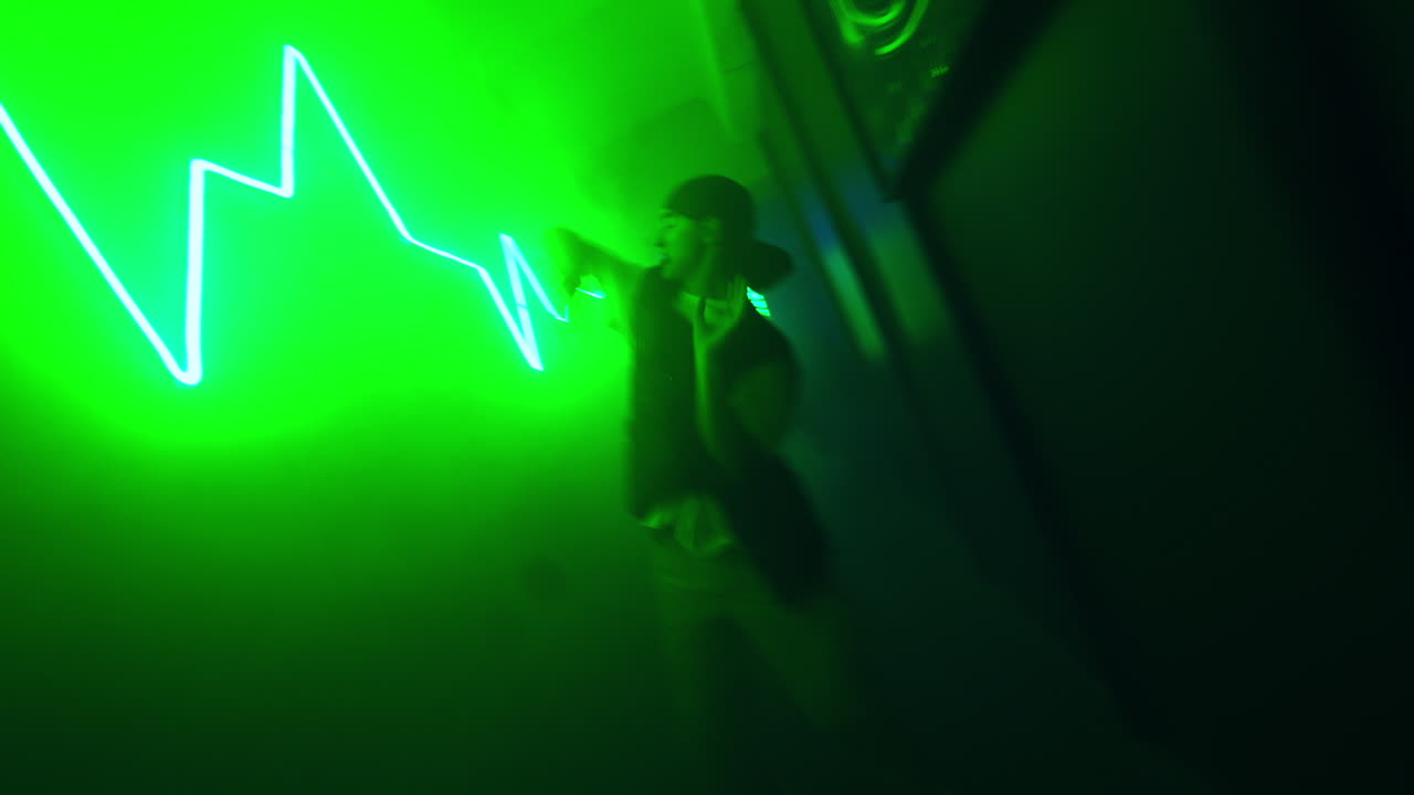 Neon Green Corridor with Person