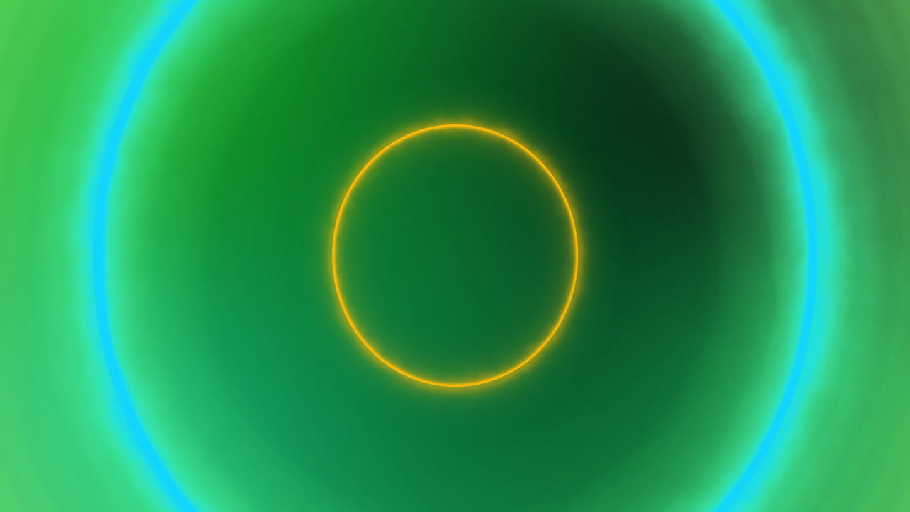 animación de círculos de neón pulsantes amarillos, azules y verdes sobre fondo verde