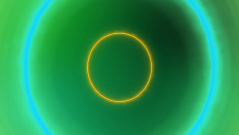 animación de círculos de neón pulsantes amarillos, azules y verdes sobre fondo verde